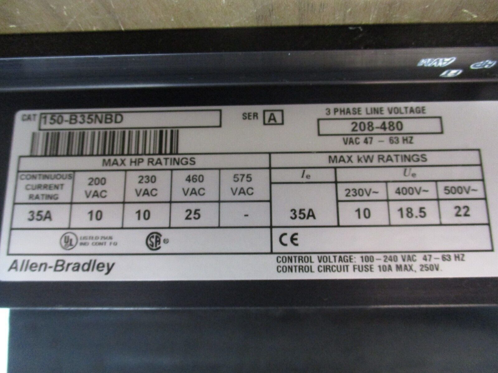 Allen-Bradley SMC Dialog Plus Soft Start 150-B35NBD Ser. A 25HP 208-480V 35A