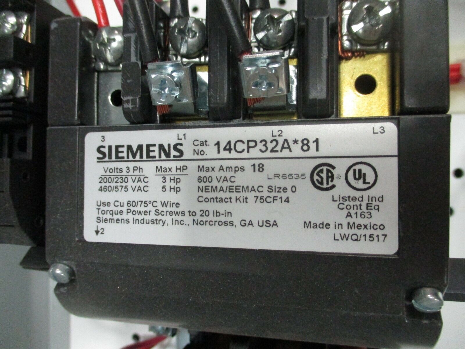 Siemens Non-Fusible Size 0 Combination 17CP82BF81 120V Coil New Surplus