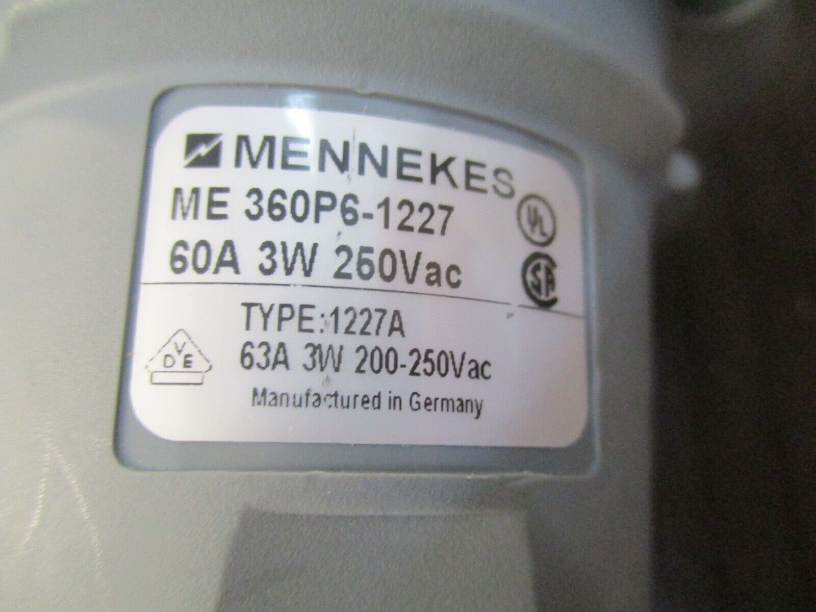 Mennekes Plug & Receptacle Set ME360P6-1227/1261A 63A 250V 3W 2P Used