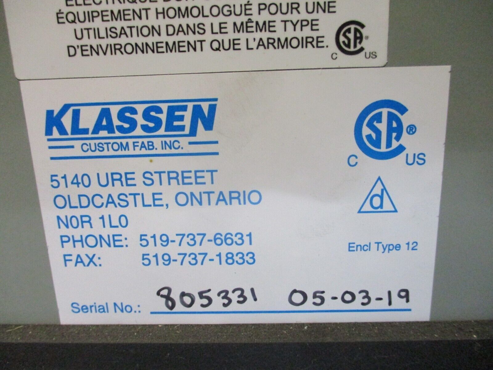 Klassen Type 12 Enclosure Size: 158"x84"x18" w/ Air Conditioner MFD: 2019 Used