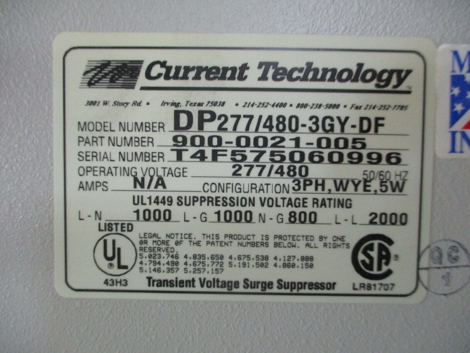 Current Technology Generation II DP Series Power Siftor Surge Suppressor 50/60Hz