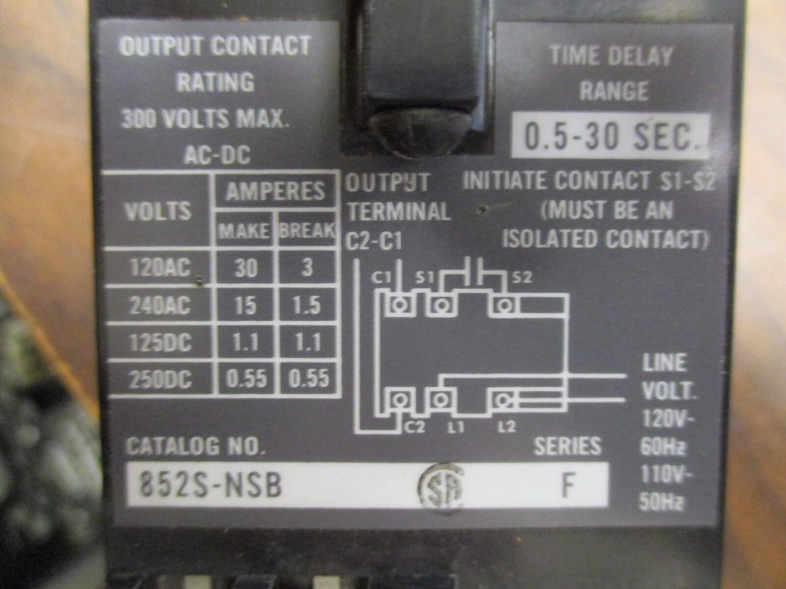 Allen-Bradley Time Delay Relay 852S-NSB Range: 0.5-30 sec 120V Used