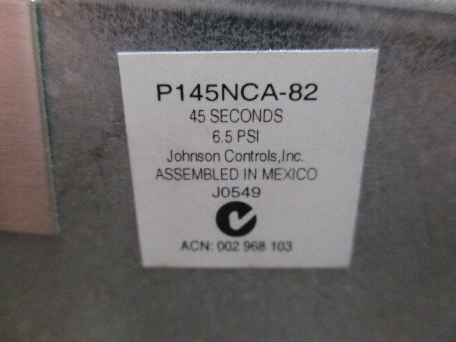 Johnson Controls Lube Oil Control P145NCA--82 45 sec Delay 6.5PSI 120/240V