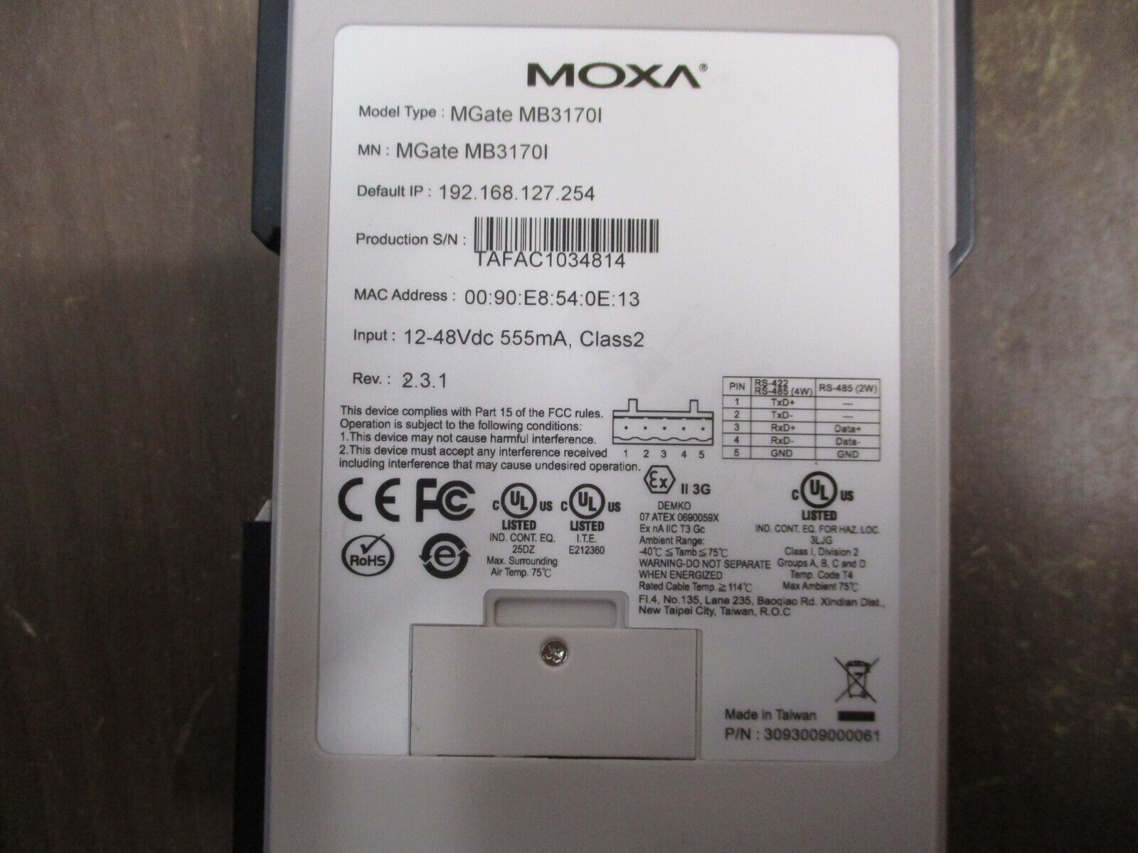 Moxa Advanced Modbus Gateway MGate MB3170I Rev. 2.3.1 1-Port 12-48VDC 555mA Used