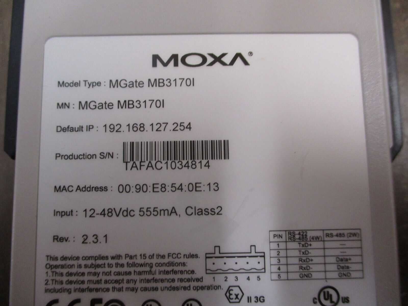 Moxa Advanced Modbus Gateway MGate MB3170I Rev. 2.3.1 1-Port 12-48VDC 555mA Used
