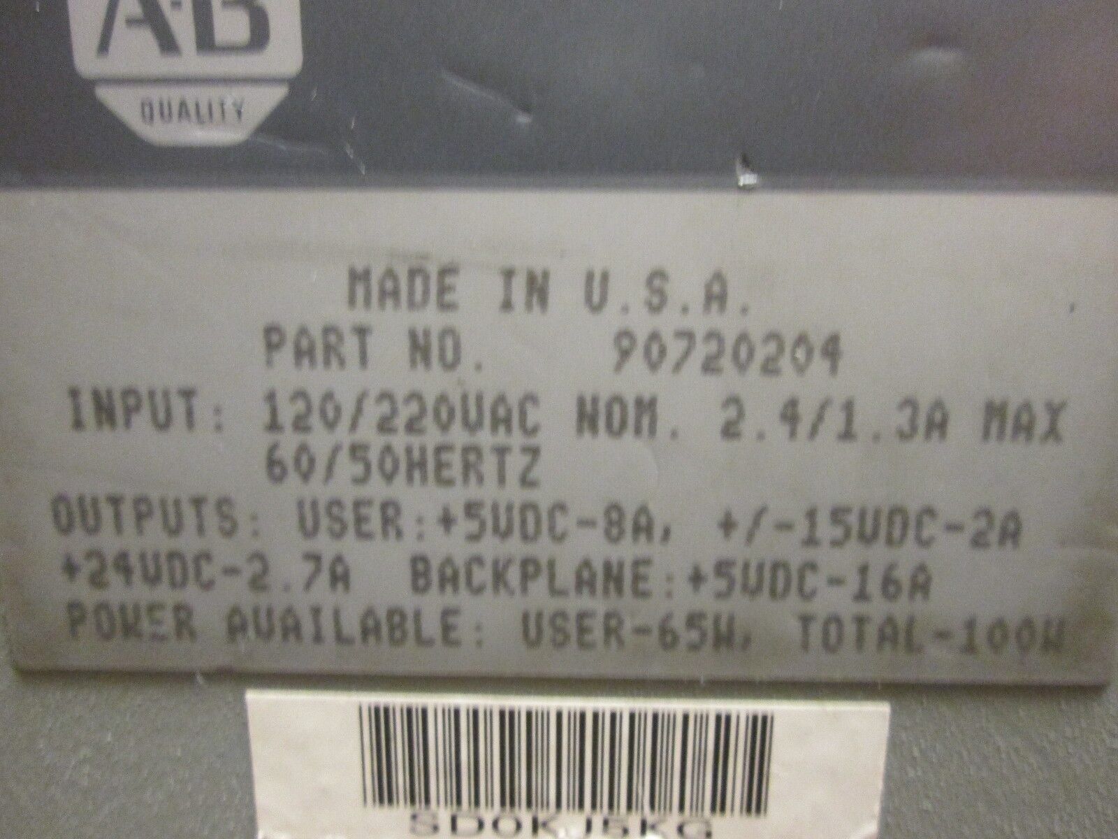 Allen-Bradley Power Supply Assembly 1771-PS7 Used