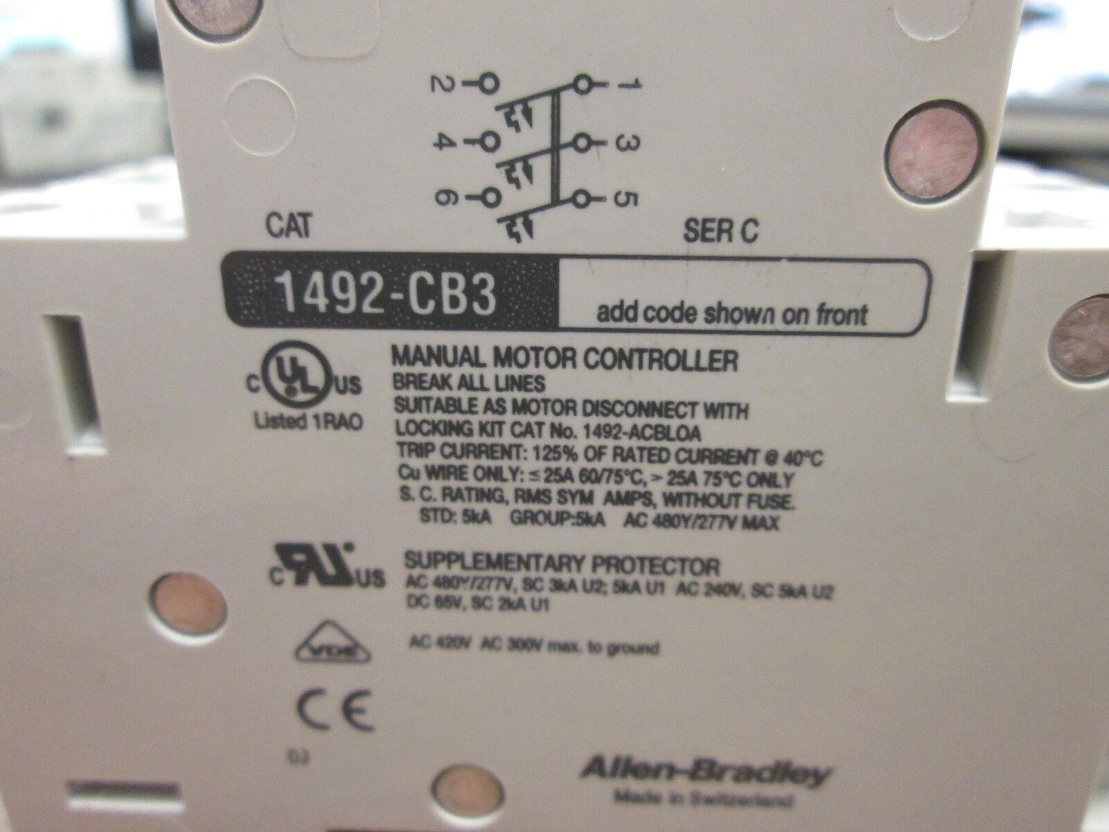 Allen-Bradley Circuit Breaker 1492-CB3-H100 480Y/277V 10A Used