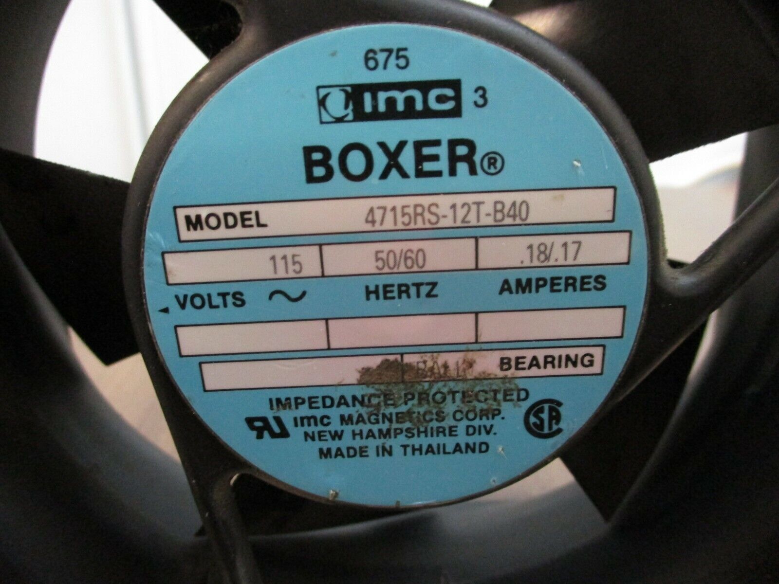 IMC Boxer Fan 4715RS-12T-B40 115V 50/60Hz 0.18/0.17A Used