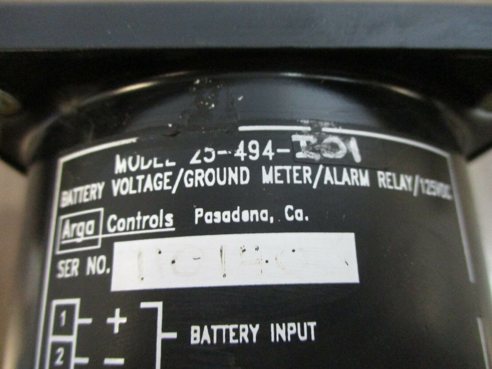 Arga Controls Battery Voltage/Ground Meter/Alarm Relay 25-494-I01 125VDC Used