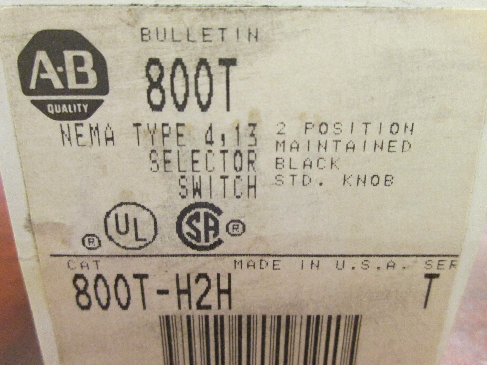 Allen-Bradley Selector Switch 800T-H2H 2 Position Nema Type 4, 13 New Surplus