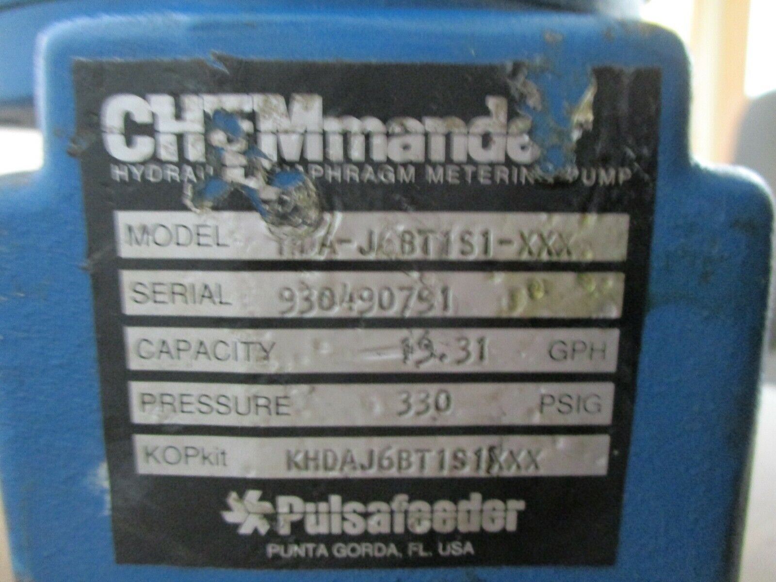 Pulsafeeder CHEMmander Hydraulic Pump w/DC Motor HDA-J6BT1S1-XXX 19.31GPH 0.33HP