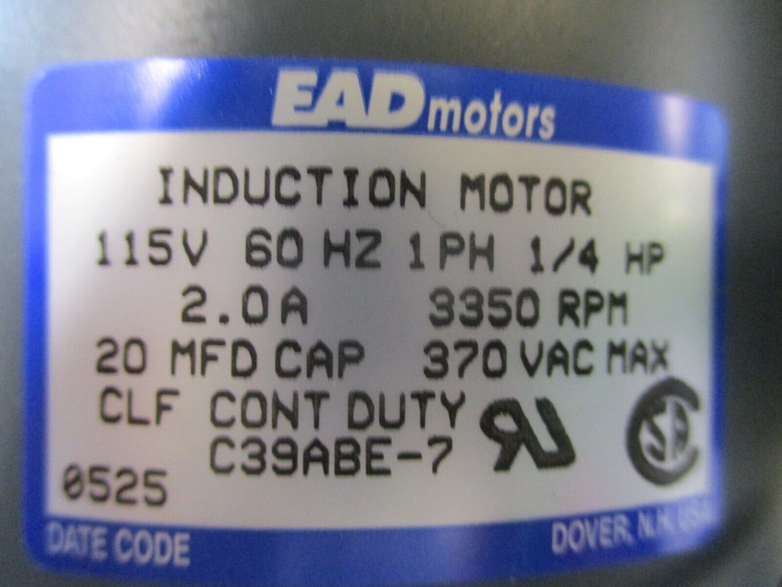 EAD Motors Centrifugal Blower B48A39L-10 115V 60HZ 1PH Used.