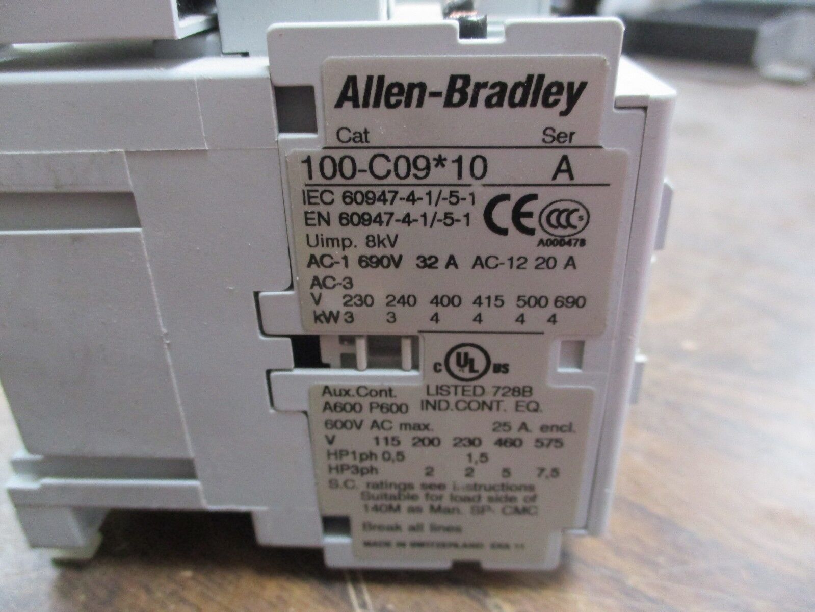 Allen-Bradley Contactor 100-C09*10 25A 120V Coil w/ Surge Suppressor Used