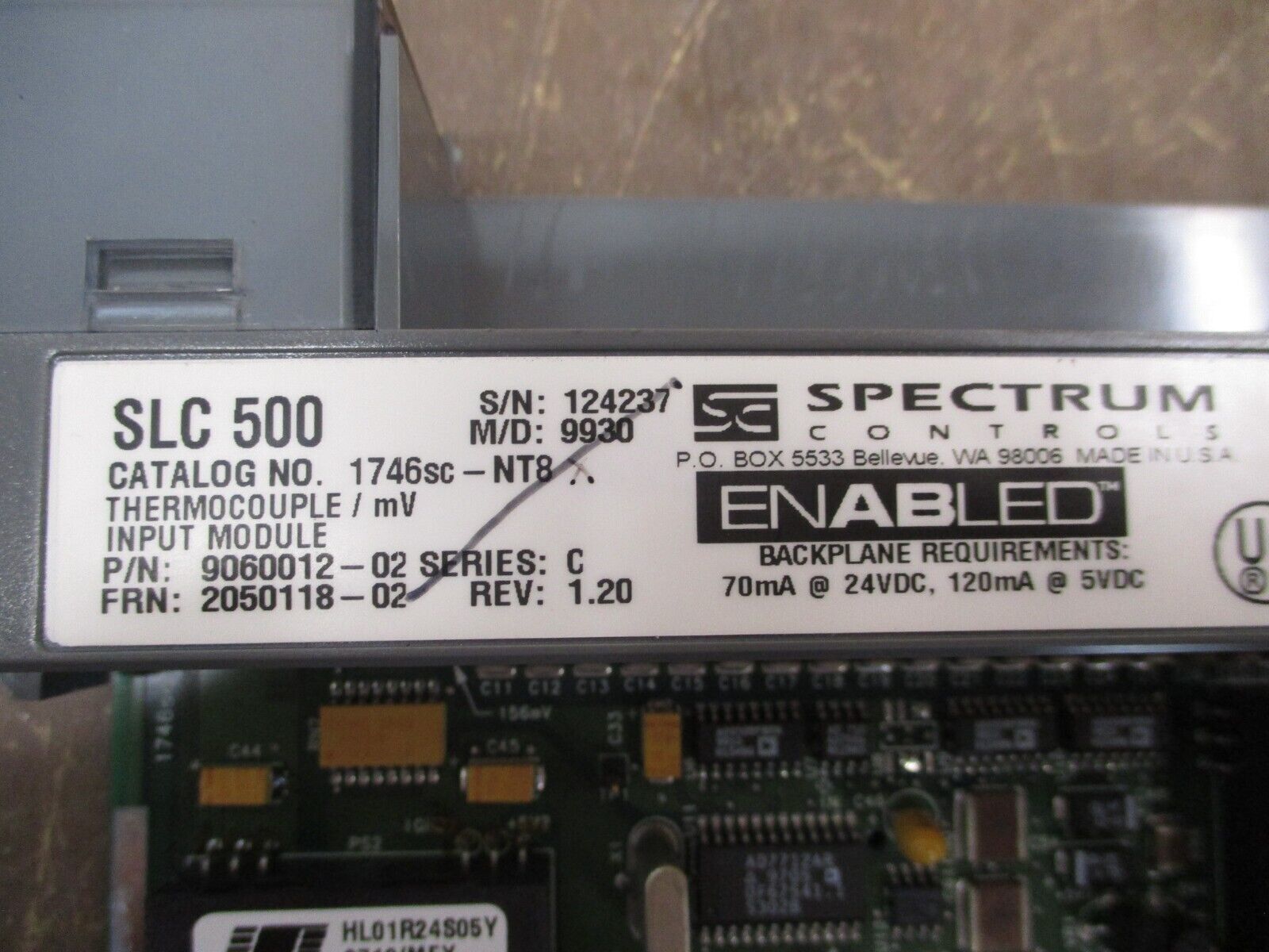 Spectrum Controls SLC 500 Thermocouple / mV Input Module 1746SC-NT8 Used