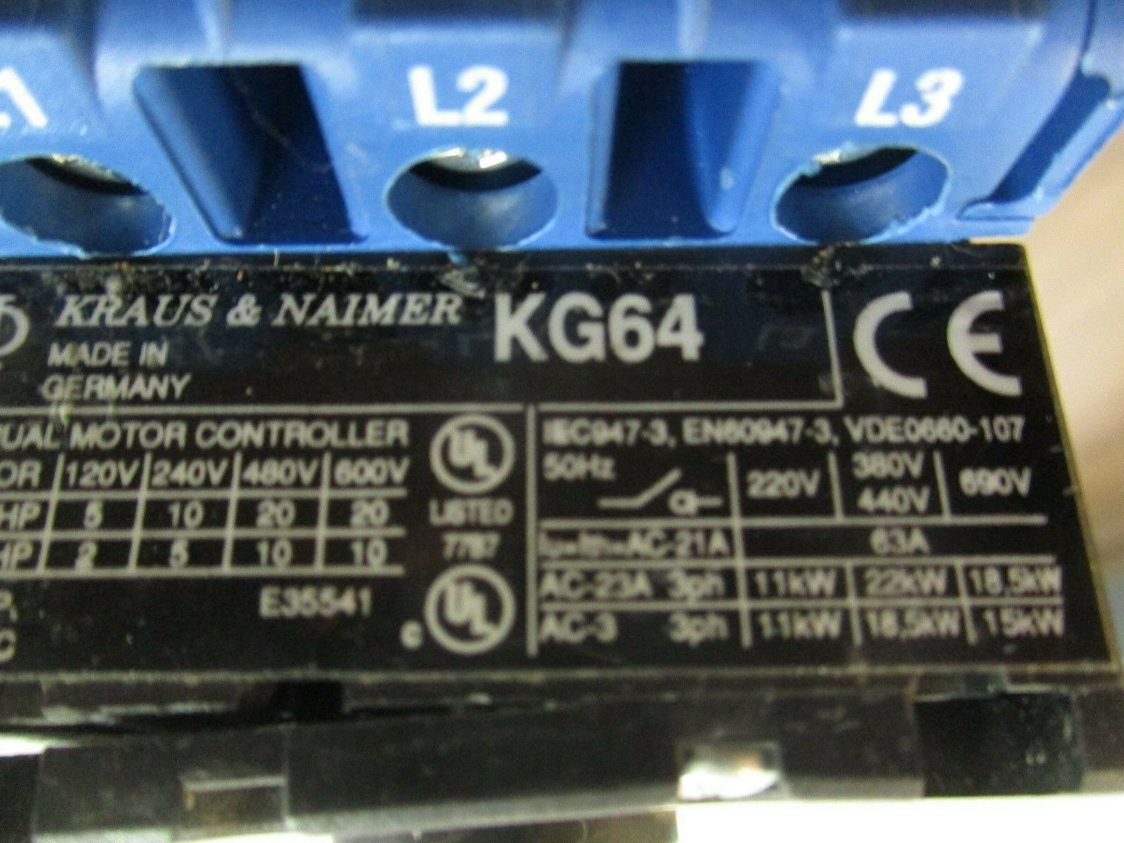 Kraus & Naimer Disconnect Switch KG64 60A 600V *No Handle* *No Terminal Covers*