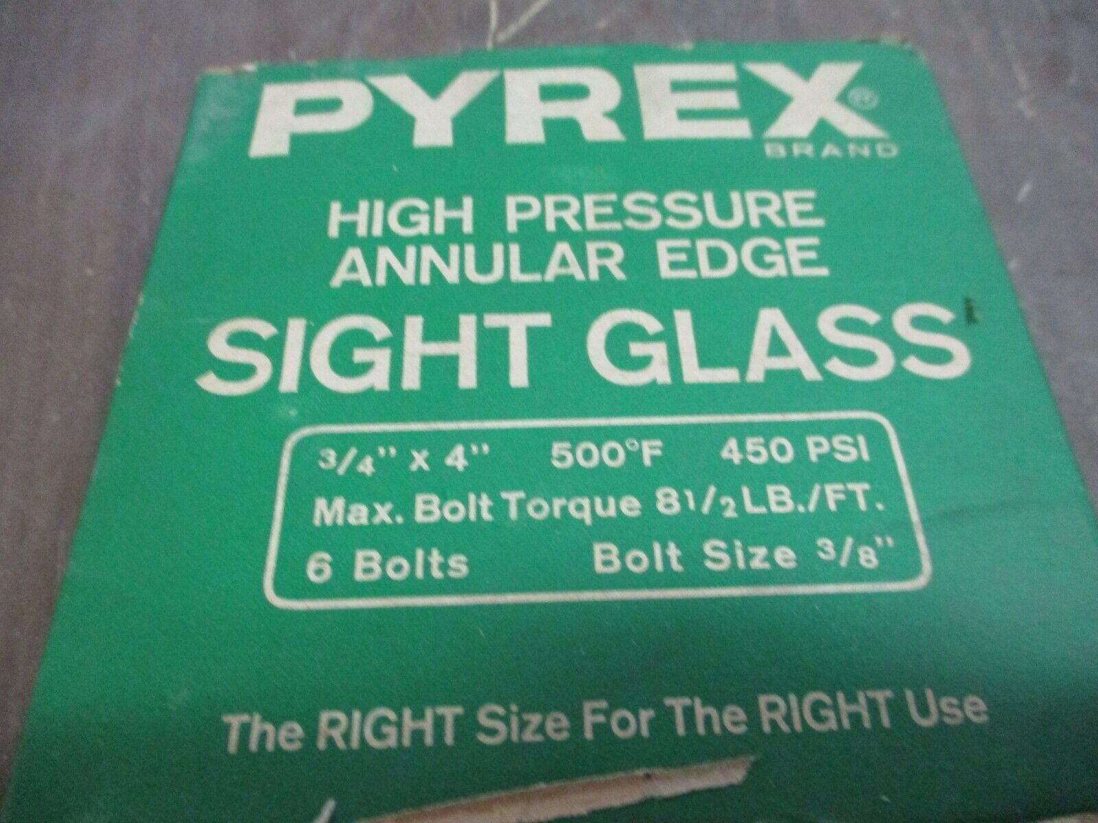 Pyrex Sight Glass Size: 3/4" x 4" High Pressure Annular Edge 500°F 450PSI