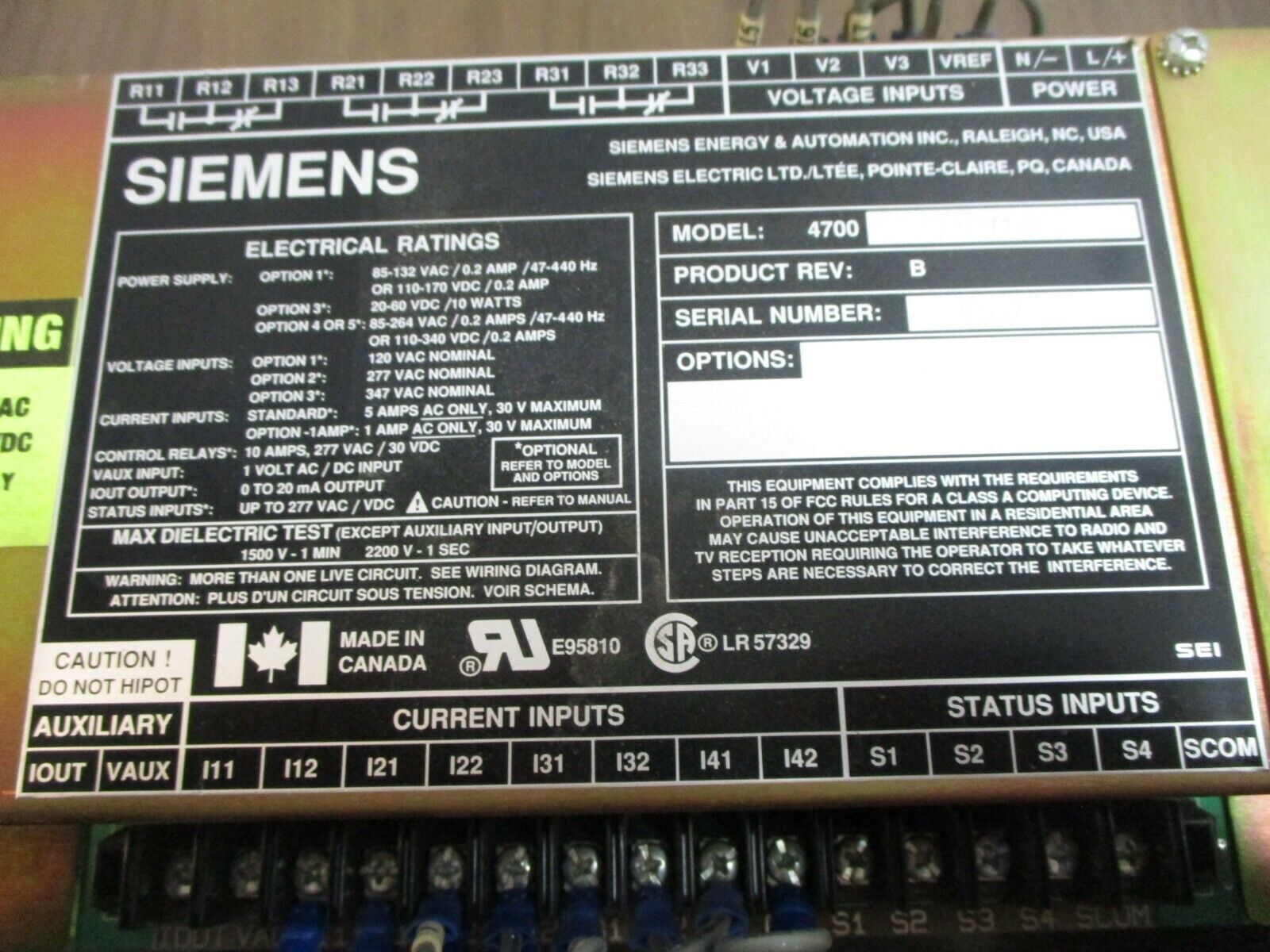 Siemens 4700 Panel Meter 4700-BD-11HN Rev. B Used