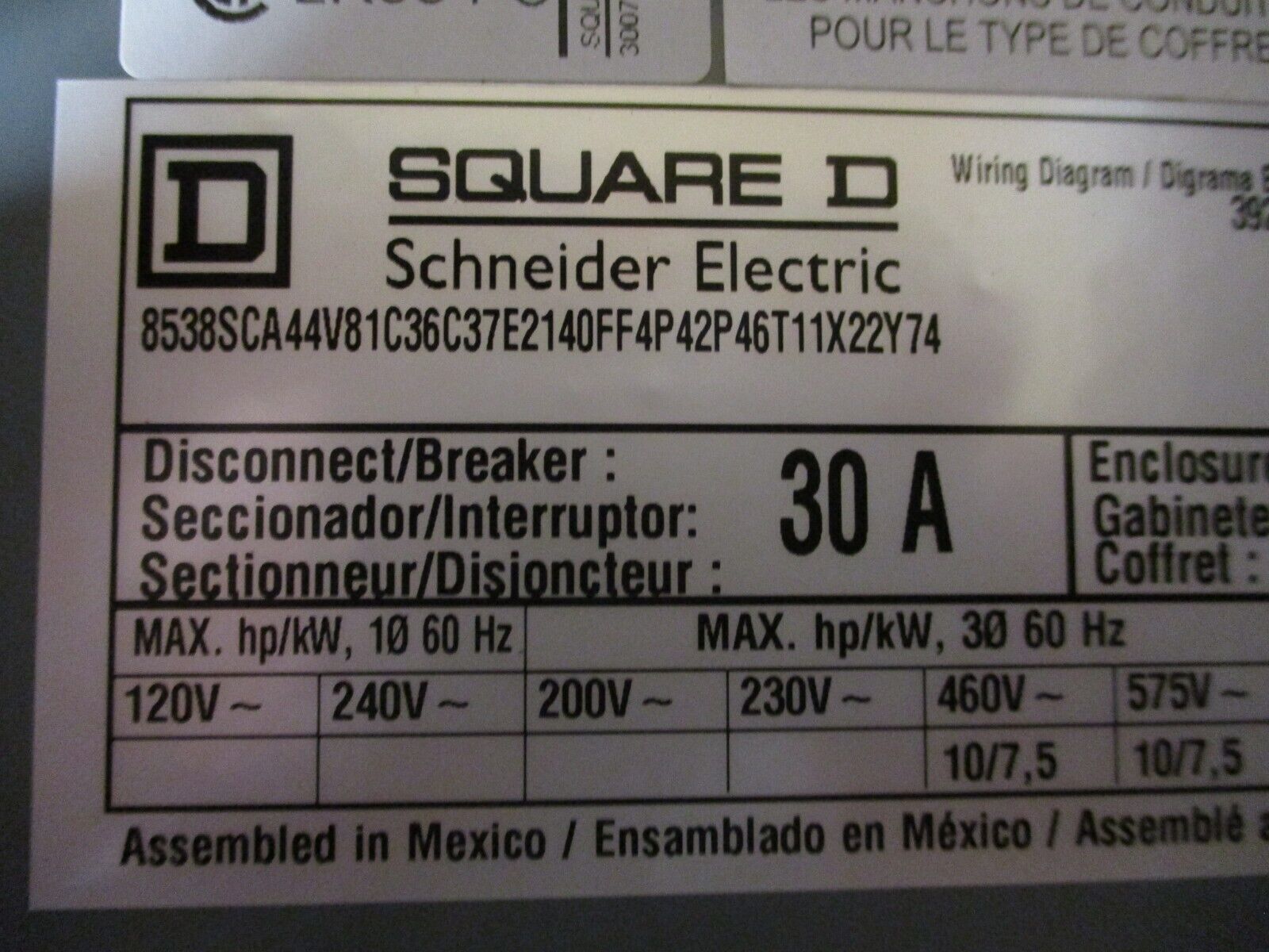 Square D Size 1 Combination 8538SCA44V81C36C37E2140FF4P42P46T11X22Y74 Ser. K