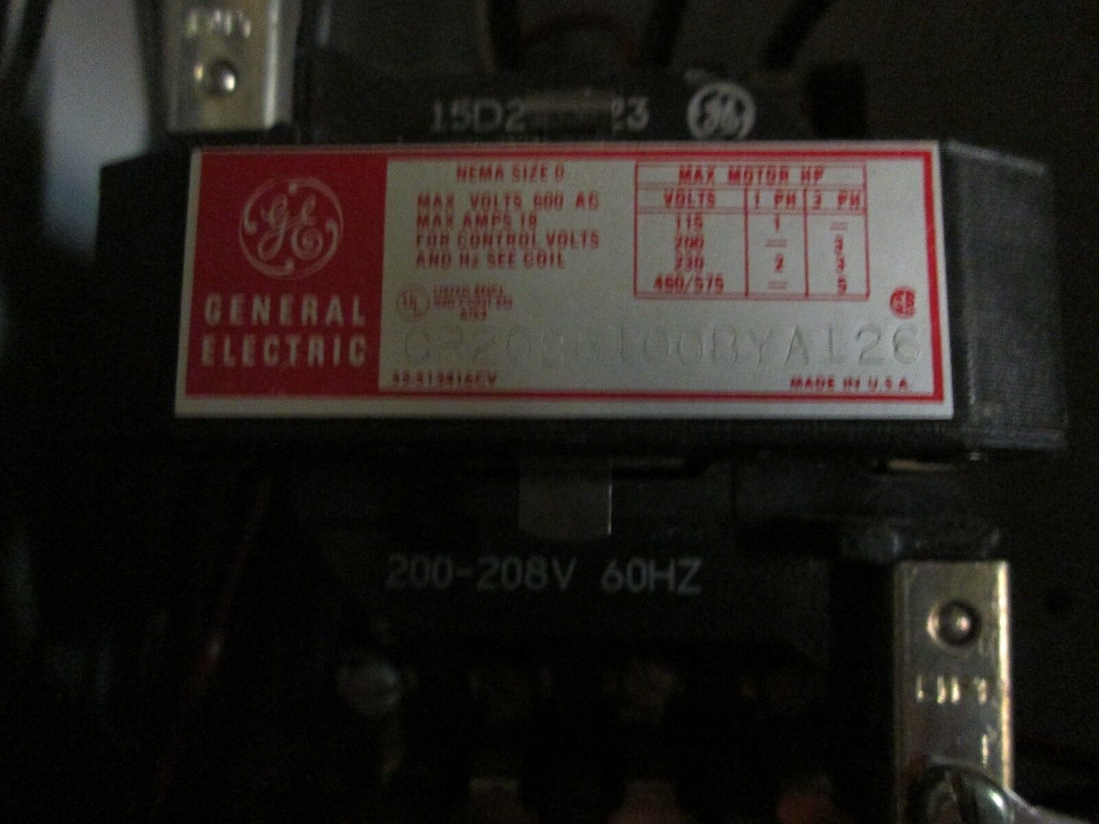 General Electric Size 0 Combination, CR208B100BYA126, Fusible, 600V, 18A Used
