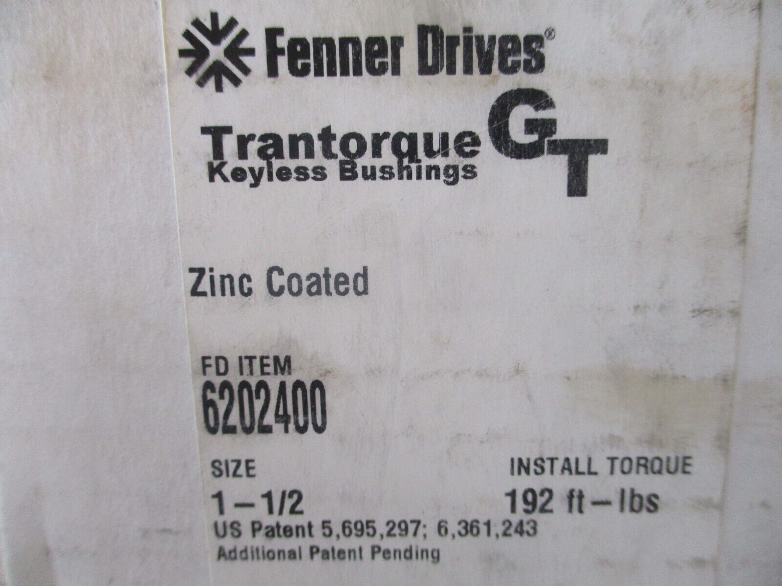 Fenner Drives Trantorgue GT Keyless Bushing 6202400 Zinc Coated New Surplus