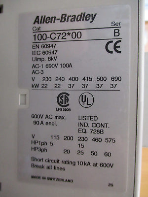 Allen-Bradley Reversing Starter 100-C72*00 / 193-EA2KE 120V Coil Trip: 26-85A