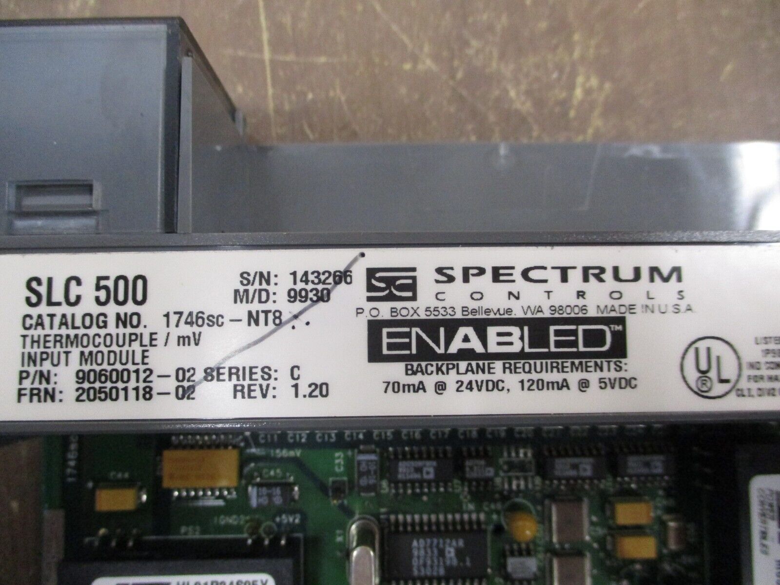 Spectrum Controls SLC 500 Thermocouple / mV Input Module 1746sc-NT8 Ser. C Used