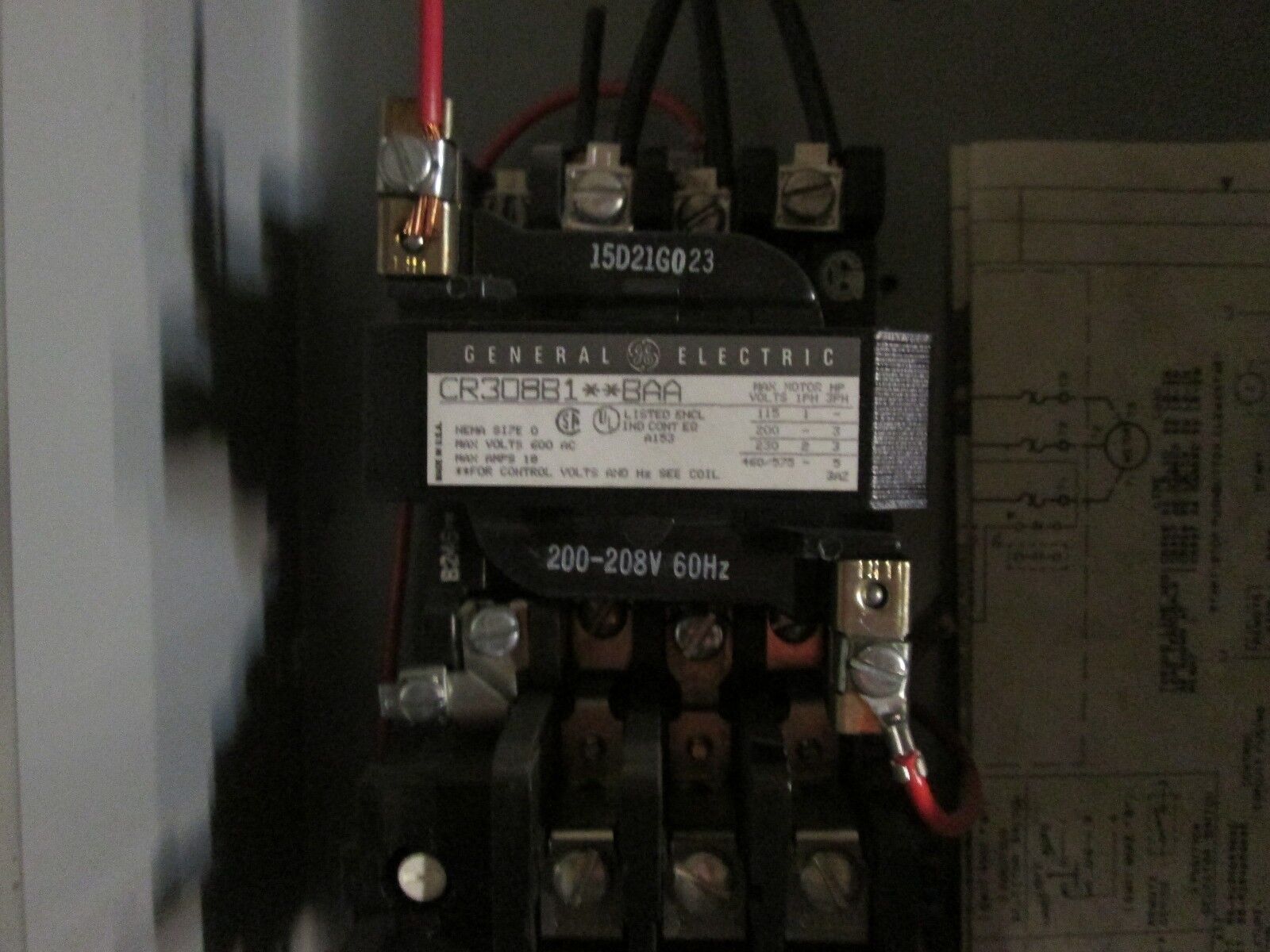 General Electric Size 0 Combination, CR308B1**BAA, Fusible, 600V, 18A Used