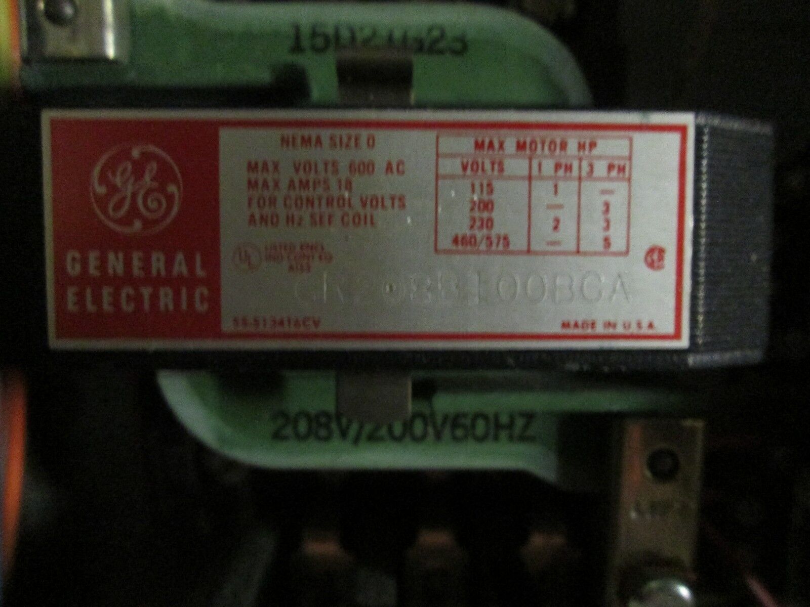 General Electric Size 0 Combination, CR208B100BCA, Fusible, 600V, 18A Used