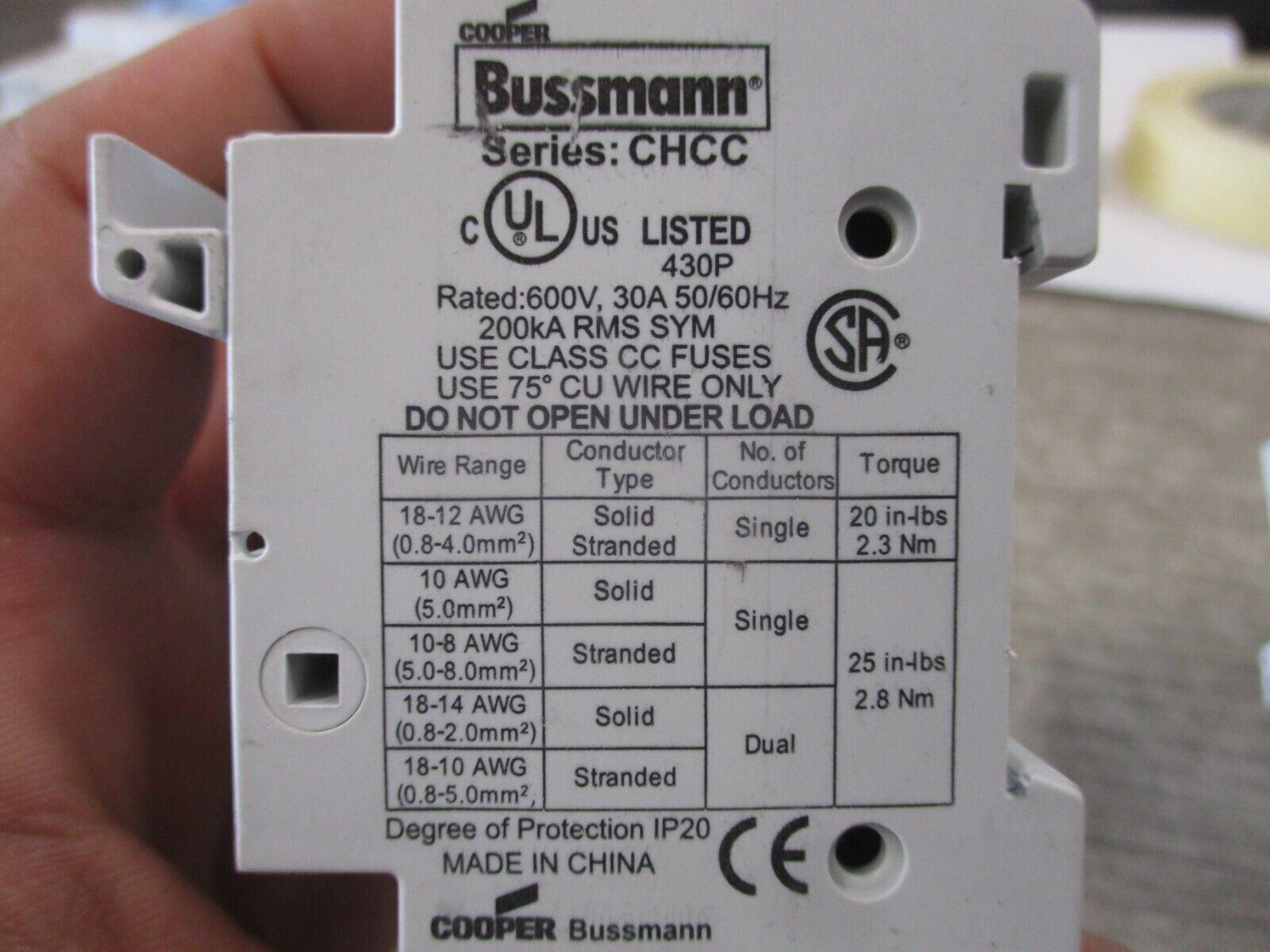 Bussmann Fuseholder CHCC 3 30A 600V 3P *Lot of 2* Used
