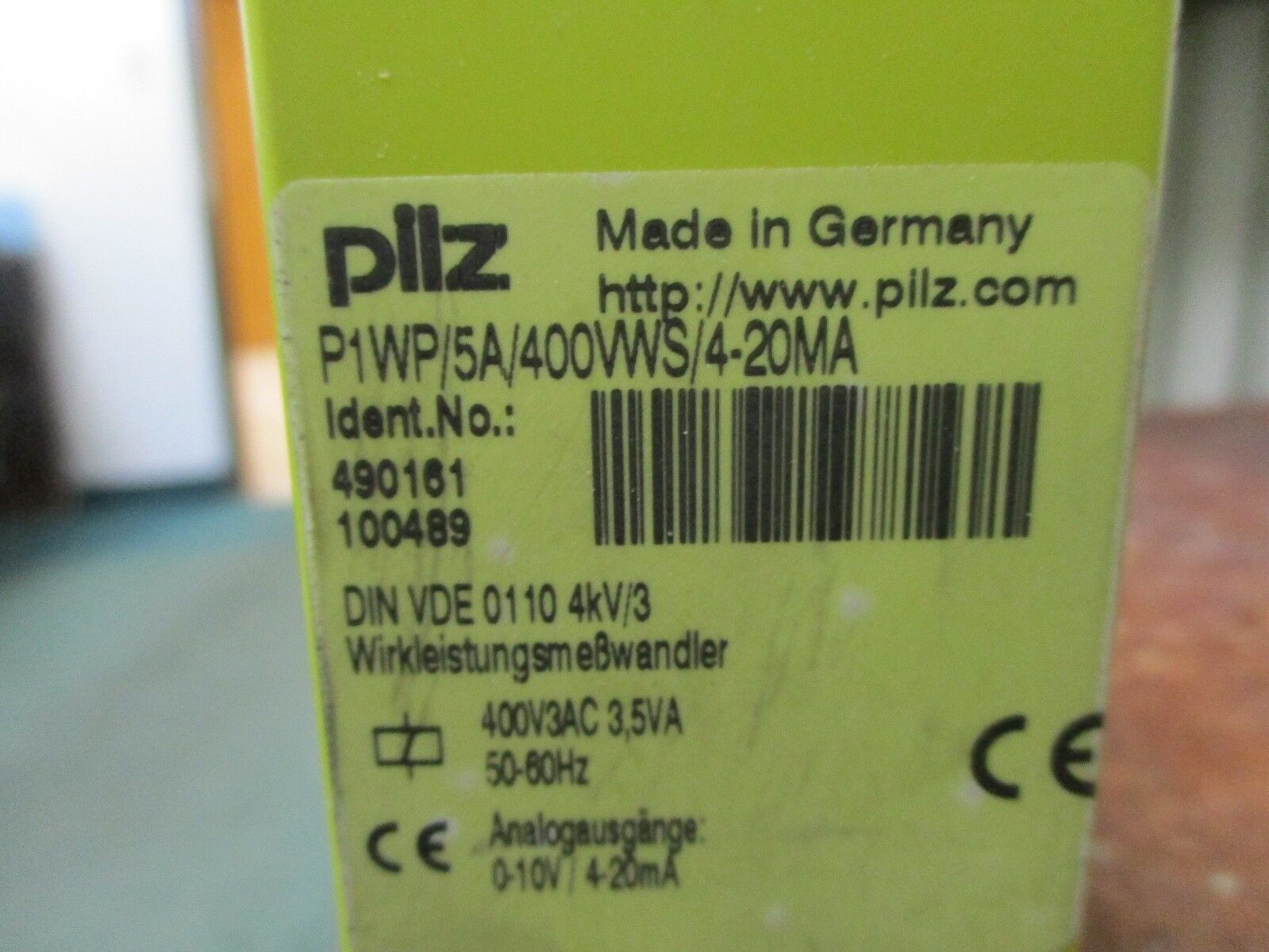 Pilz PIWP Relay PIWP/5A/400VWS/4-20MA 400V 3Ph 3.5VA Used