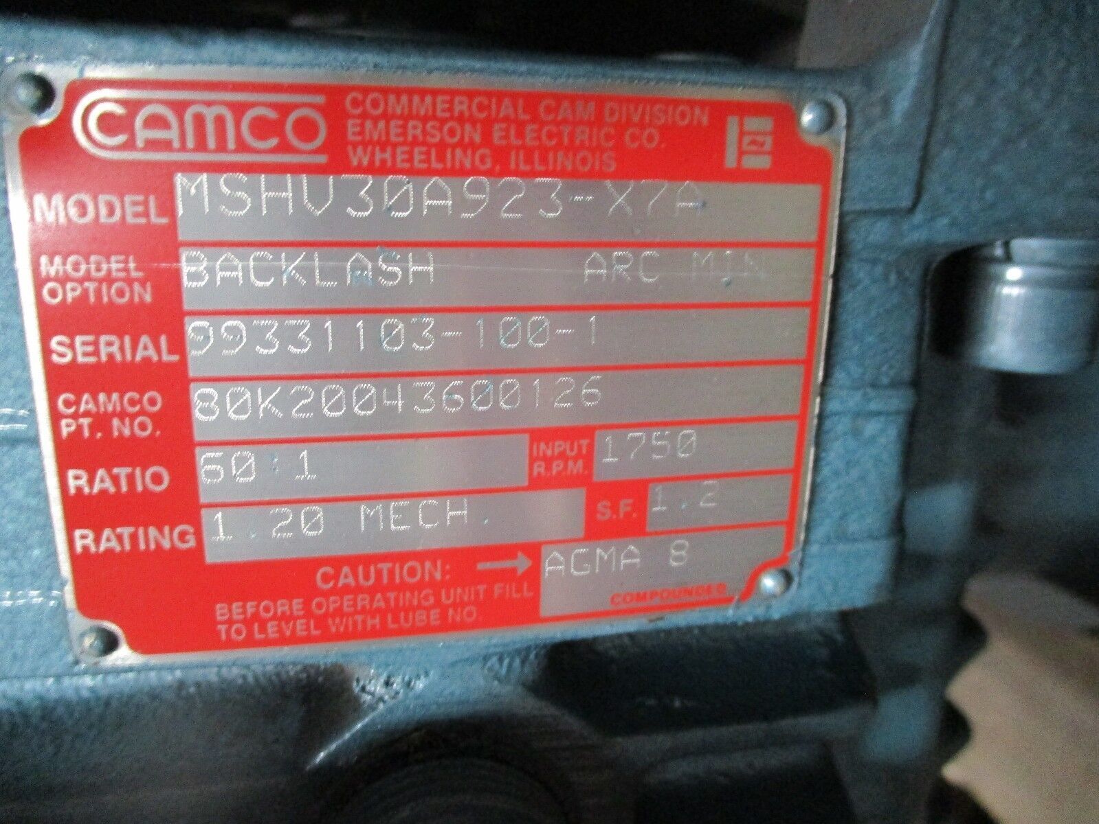 Camco Parallel Index Drive w/ Reducer 512P3H40-270 Ratio 60:1 1800RPM In