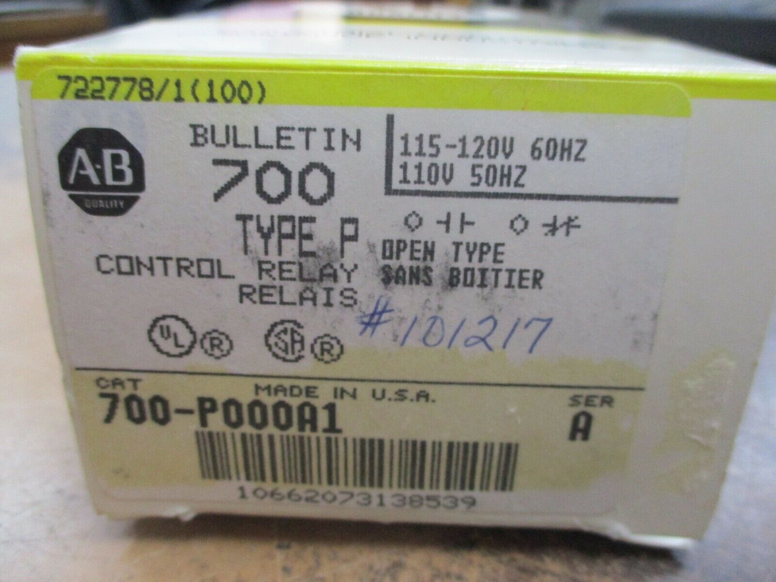 Allen-Bradley Type P Control Relay 700-P000A1 115-120V Coil New Surplus