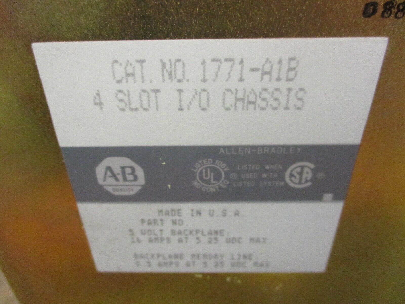 Allen-Bradley I/O Chassis 1771-A1B 4-Slot Used