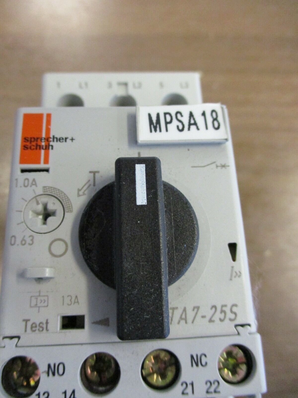 Sprecher+Schuh Motor Protector KTA7-25S-1.0A Trip: 0.63-1.0A Used
