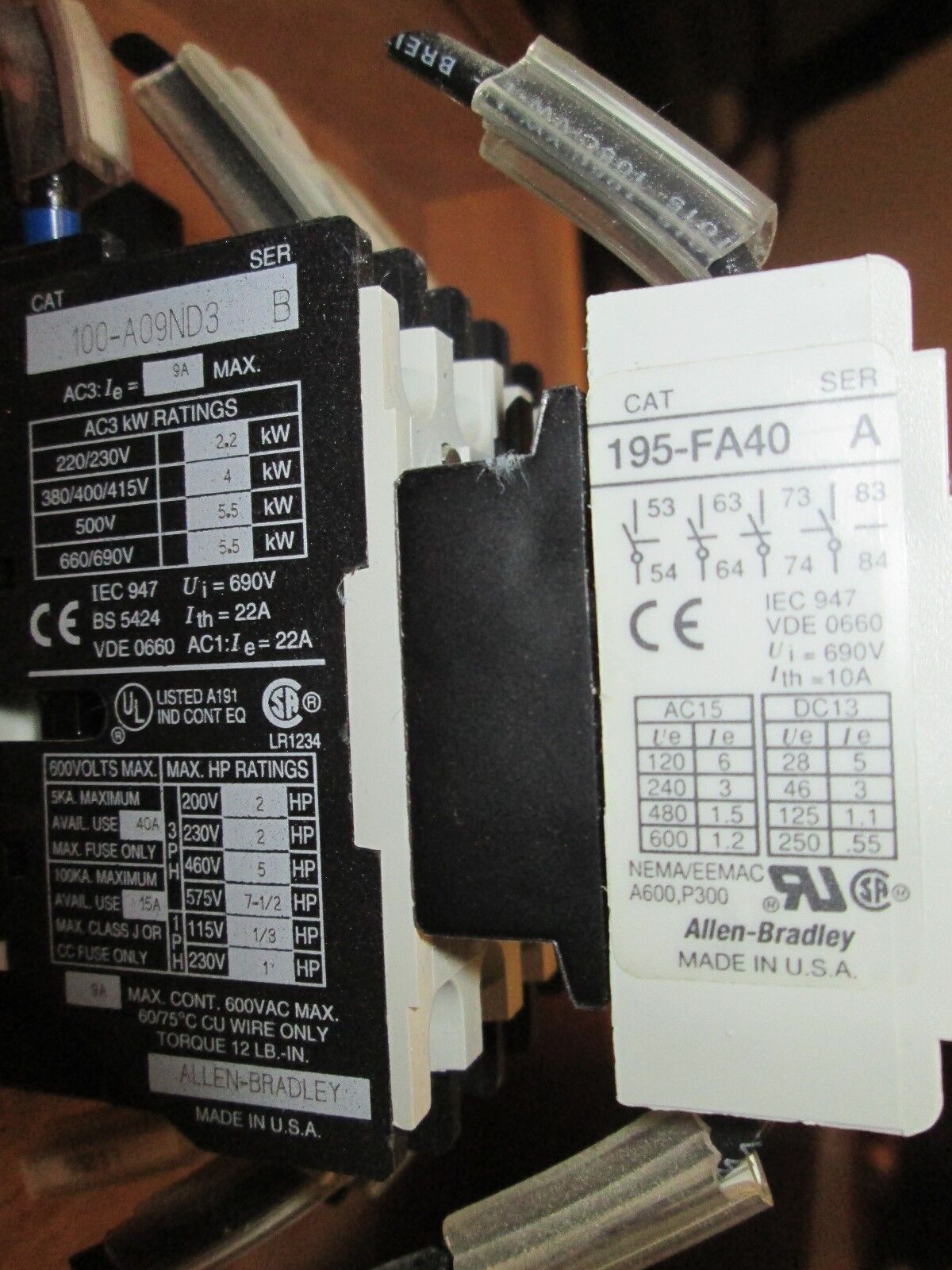 Allen-Bradley Contactor 100-A0ND3 195-FA40 199-FSMA1 9A 600V 120V Coil Used