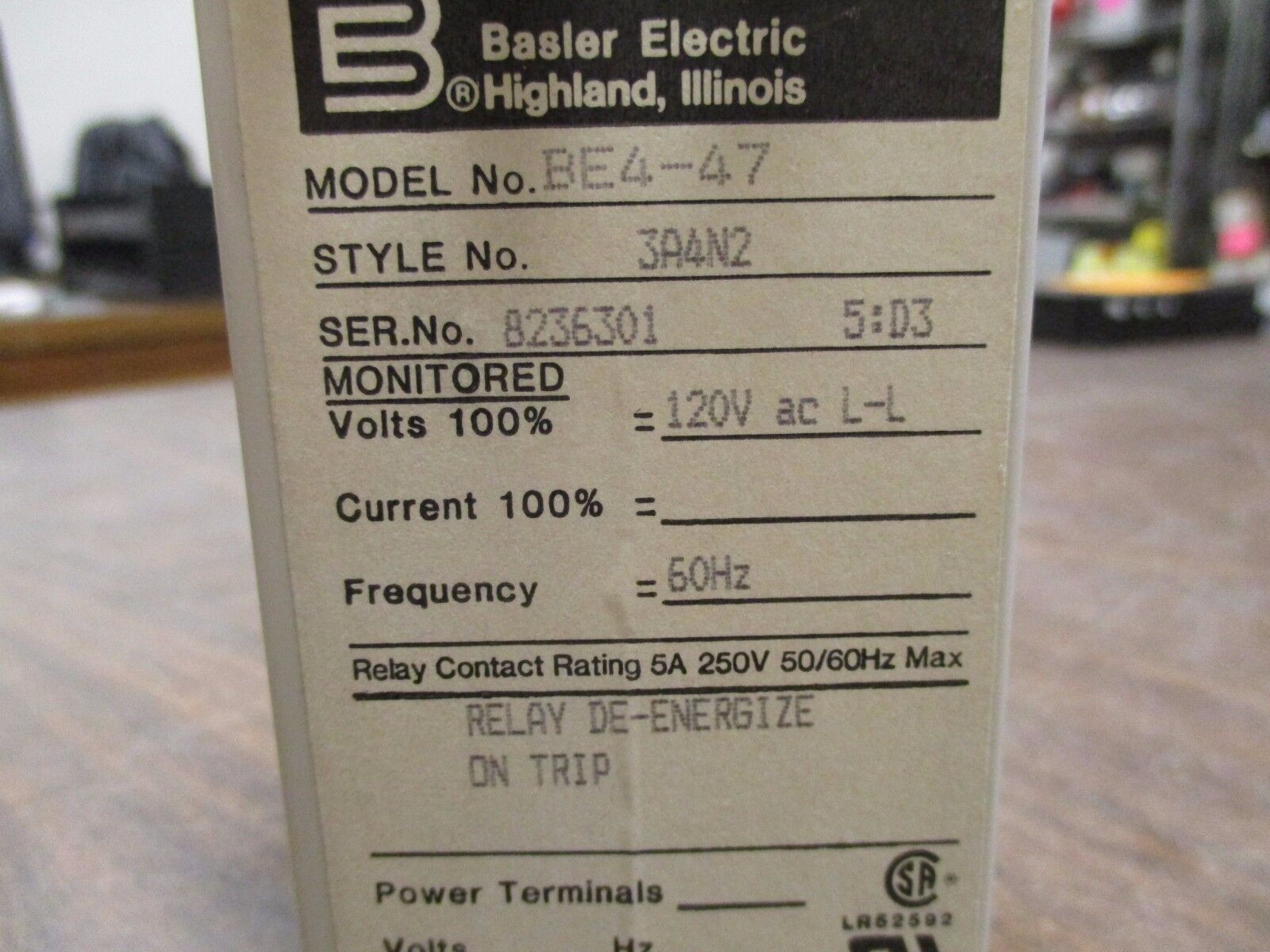 Basler Electric Phase Balance Relay BE4-47 120V 60Hz Used