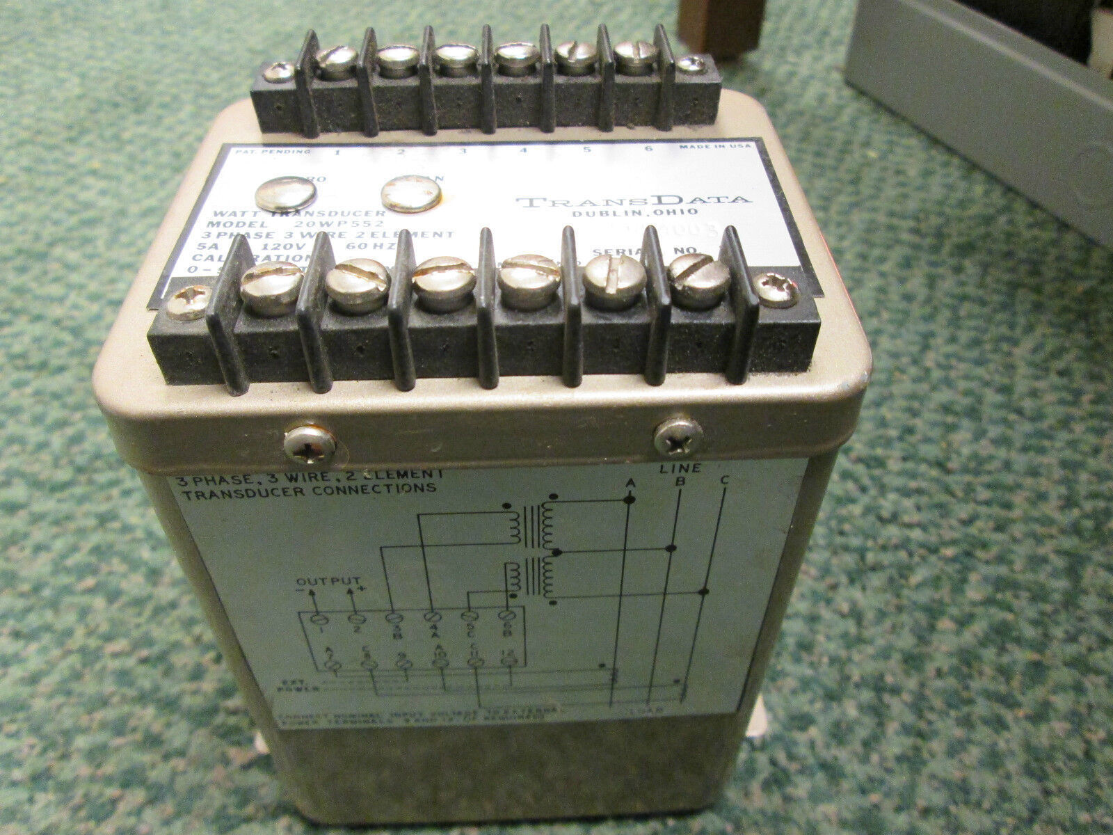 Transdata Watt Transducer Model 20WP552 3 Ph, 3 Wire, 2 Element, 5A, 120V, 60 HZ