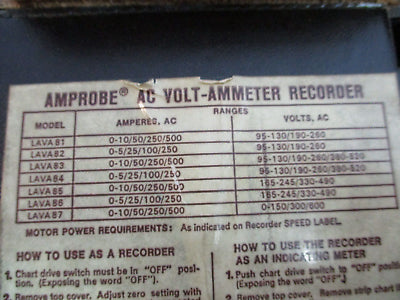 Amprobe AC Volt-Ammeter LAVA81 95-130 / 190-260V 0-10/50/250/500A *No Recorder*