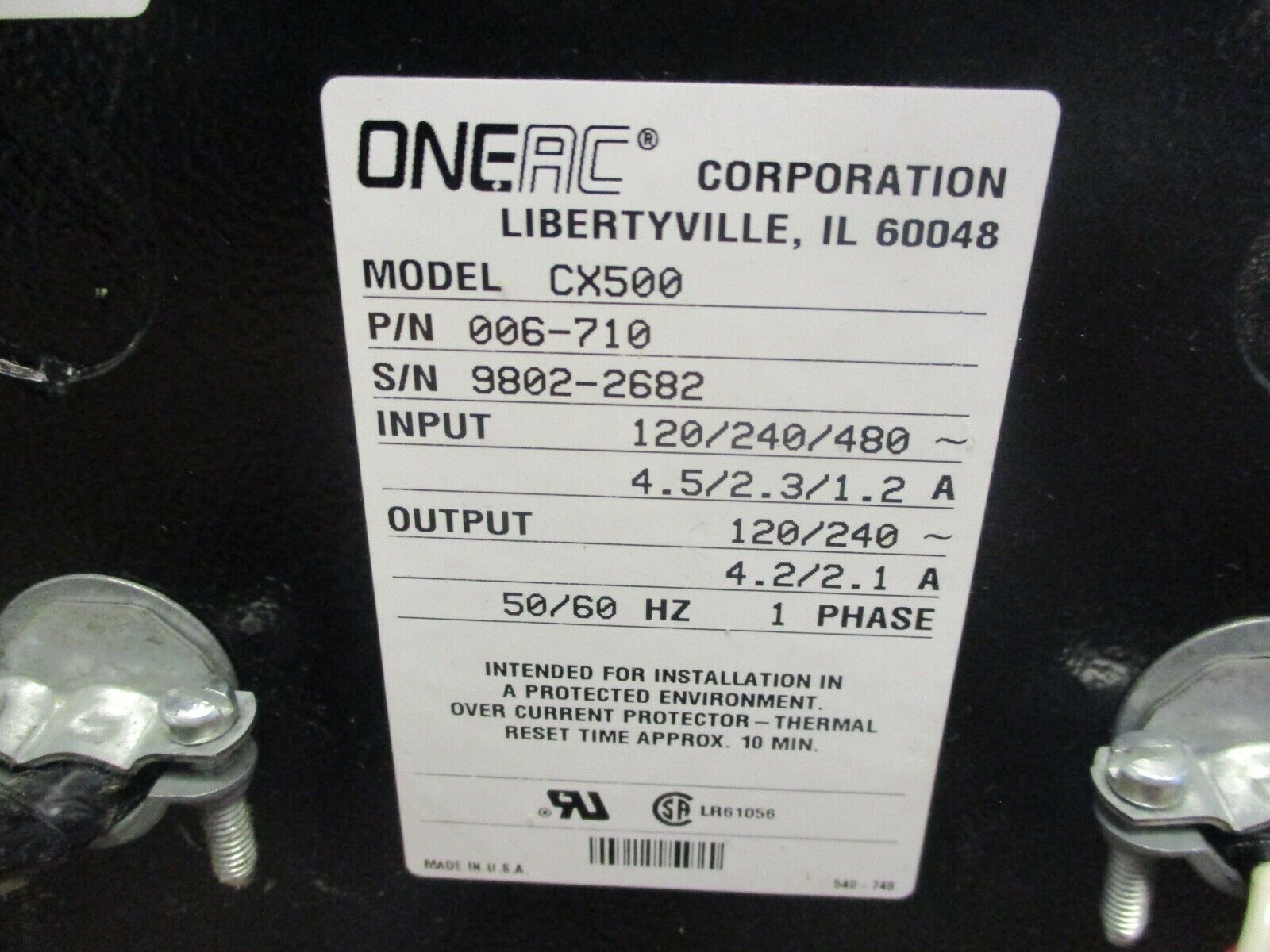 OneAC CX500 Power Conditioner 006-710 50/60Hz 1Ph Used