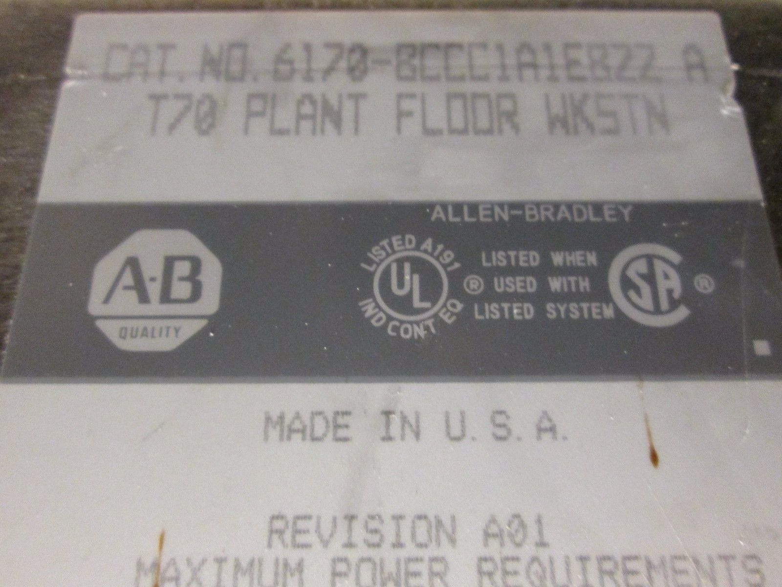 Allen-Bradley T70 Plant Floor Workstation 6170-BCCC1A1EBZZA 47-63Hz Used