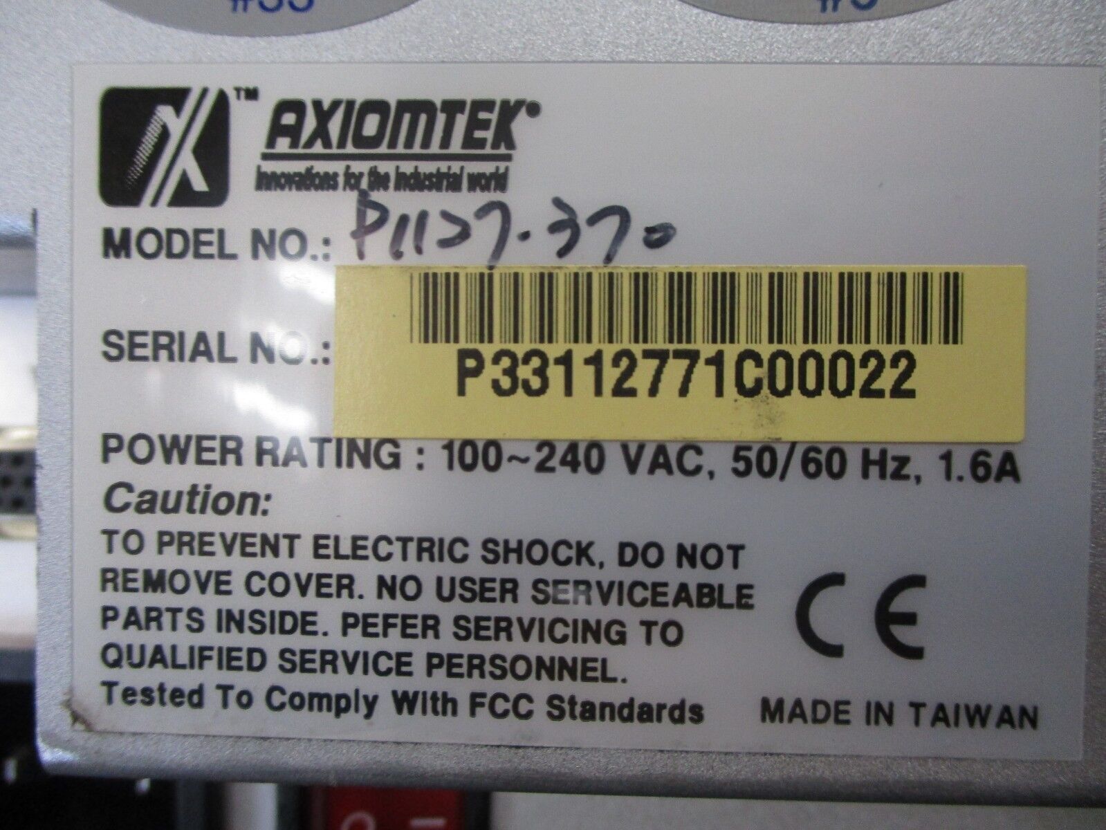 Axiomtek Operator Interface Panel P1127-370 100-240VAC 50/60Hz 1.6A Used