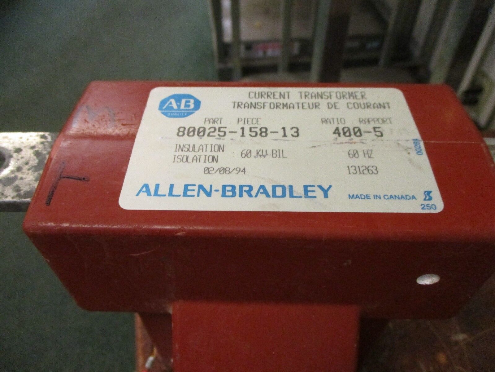 Allen-Bradley Current Transformer 80025-158-13 Ratio: 400:5A 60Kv BIL 60Hz Used