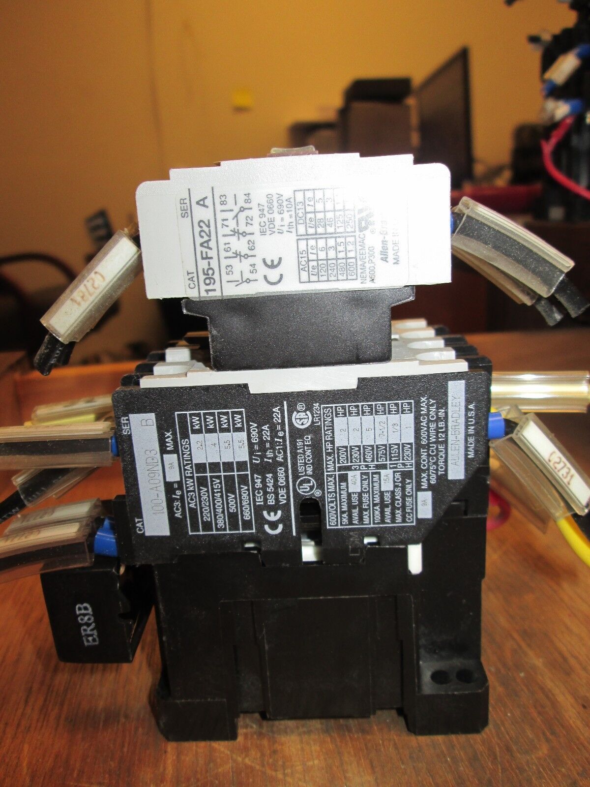 Allen-Bradley Contactor 100-A09ND3 195-FA22 199-FSMA1 9A 600V 120V Coil Used