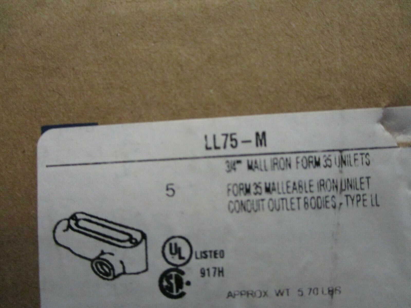 Appleton Unilet Conduit Outlet Body LL75-M Type: LL 3/4" *Box of 5* New Surplus