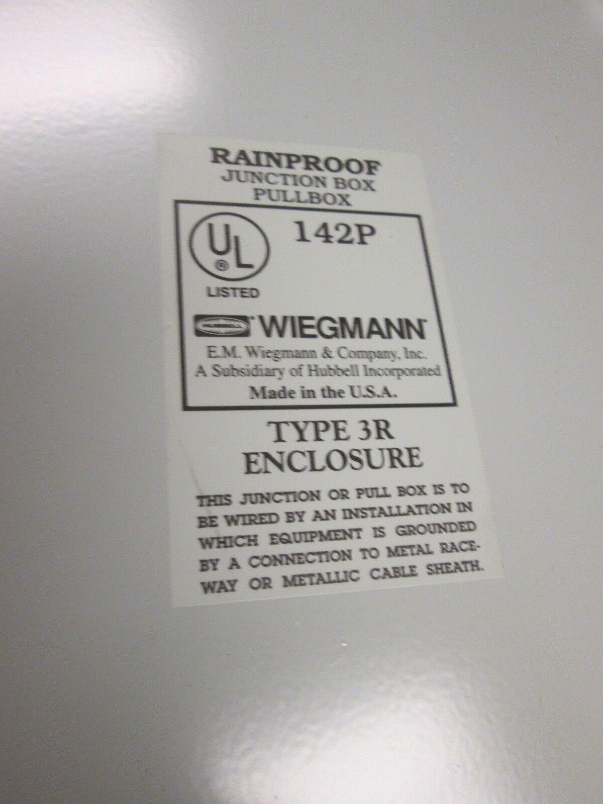 Wiegmann 3R Junction Box 142P 12x12x6" type 3R Enclosure New Surplus