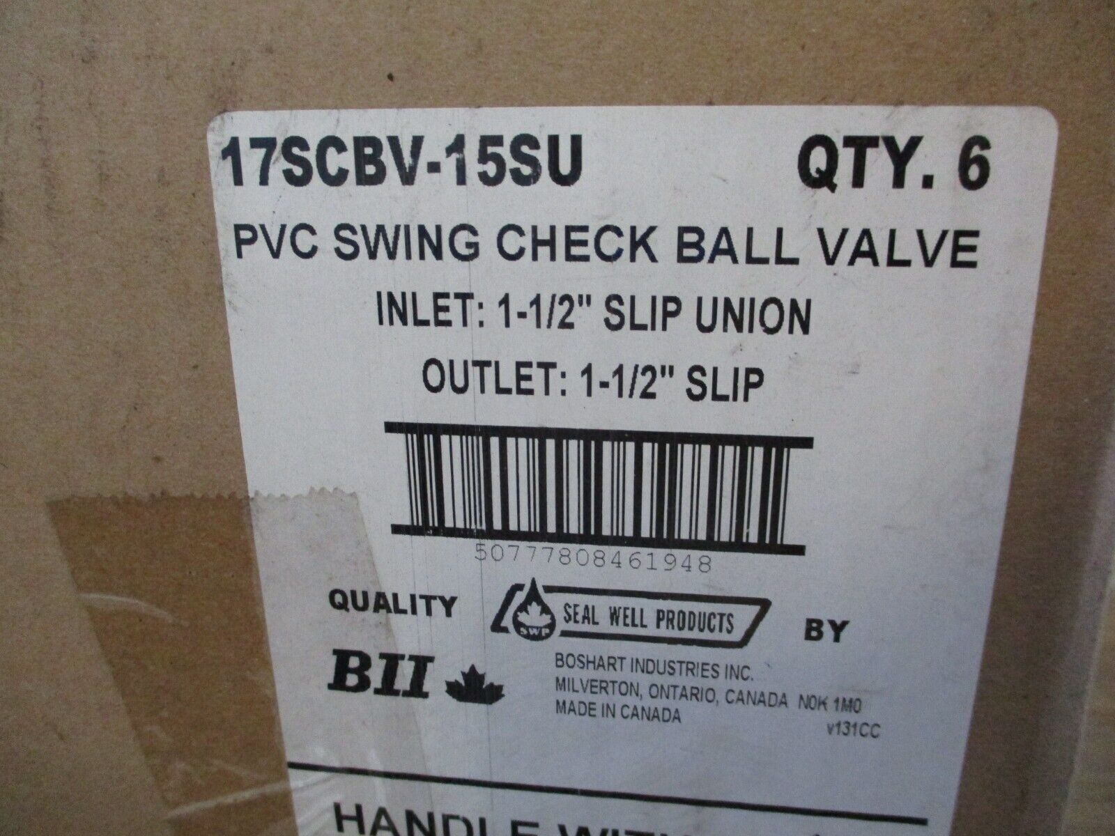 Boshart PVC Swing Check Ball Valve 17SCBV-15SU *Box of 6* New Surplus