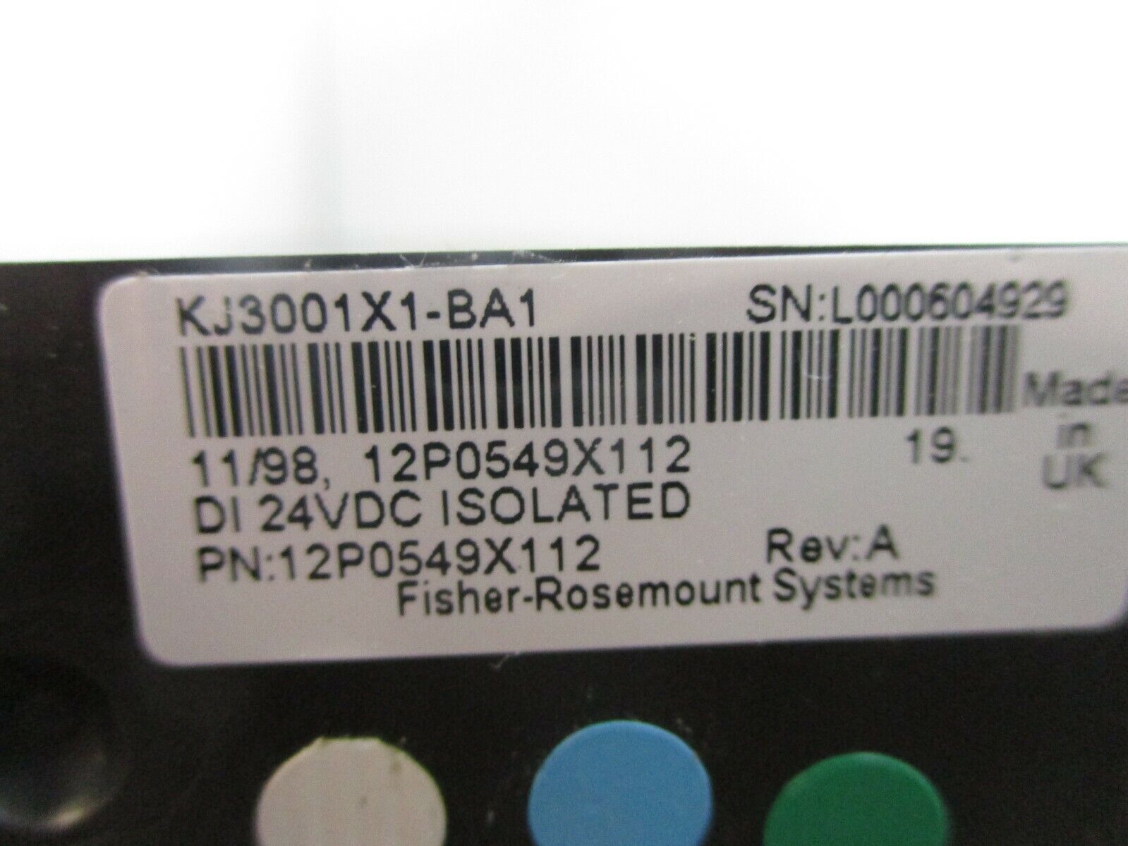 Fisher-Rosemount KJ3001X1-BA1 Isolated Discrete Input Module 12P0549X112 Rev. A