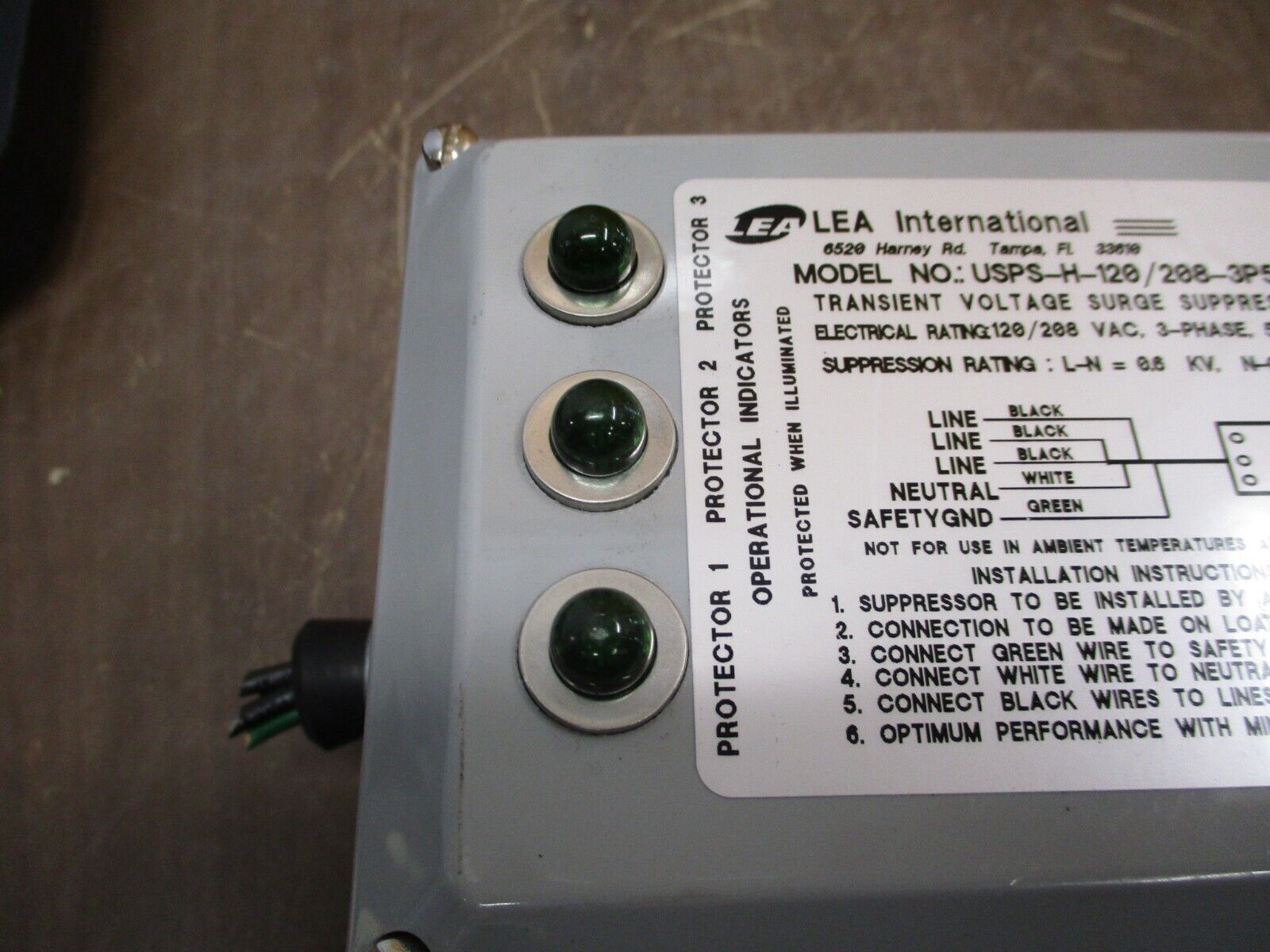 LEA International Surge Suppressor USPS-H-120/208-3P5W 120/208V 3Ph 50/60Hz Used