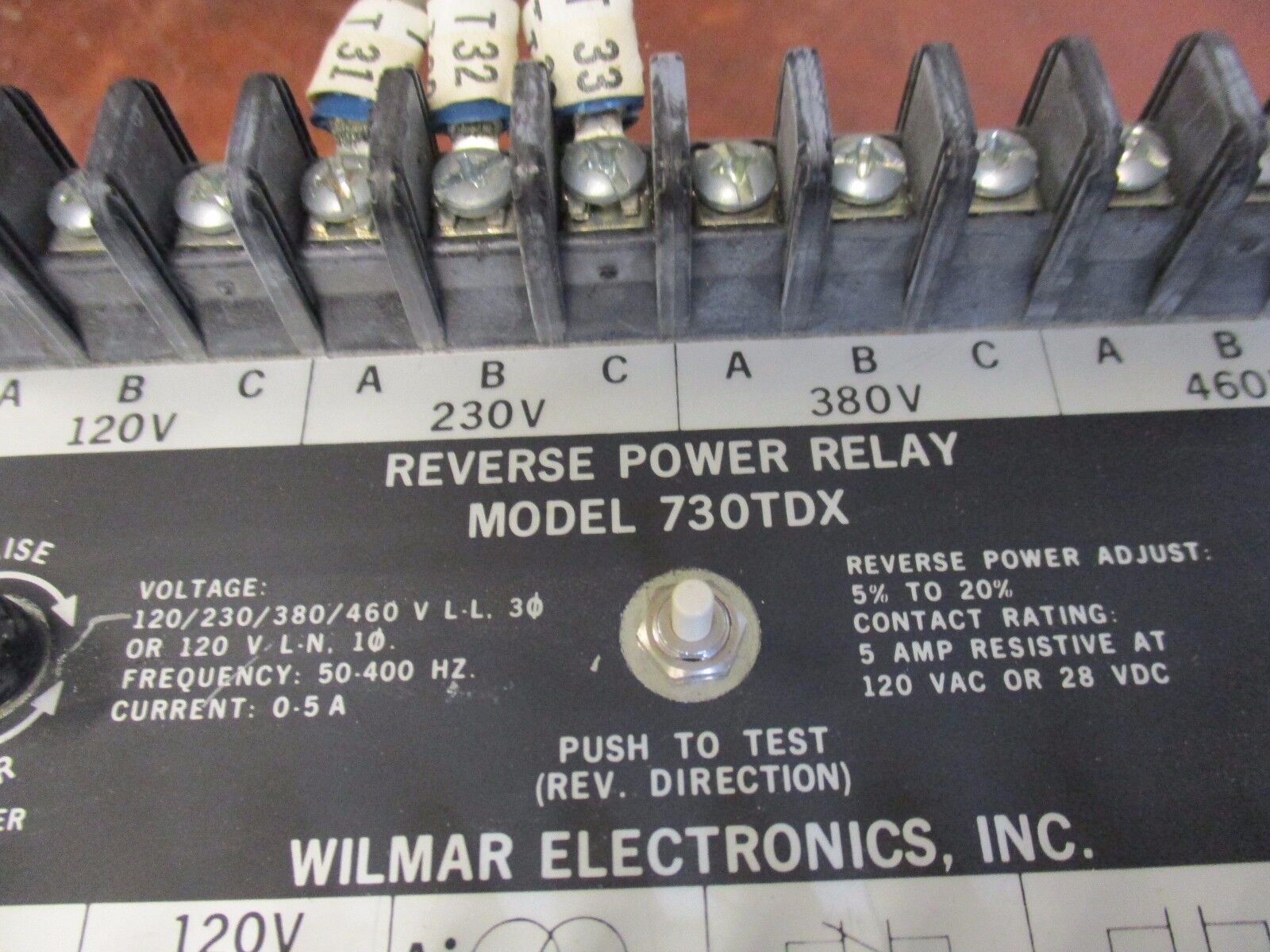 Wilmar Electronics Reverse Power Relay 730TDX 120V 0-5A 50-400Hz Used