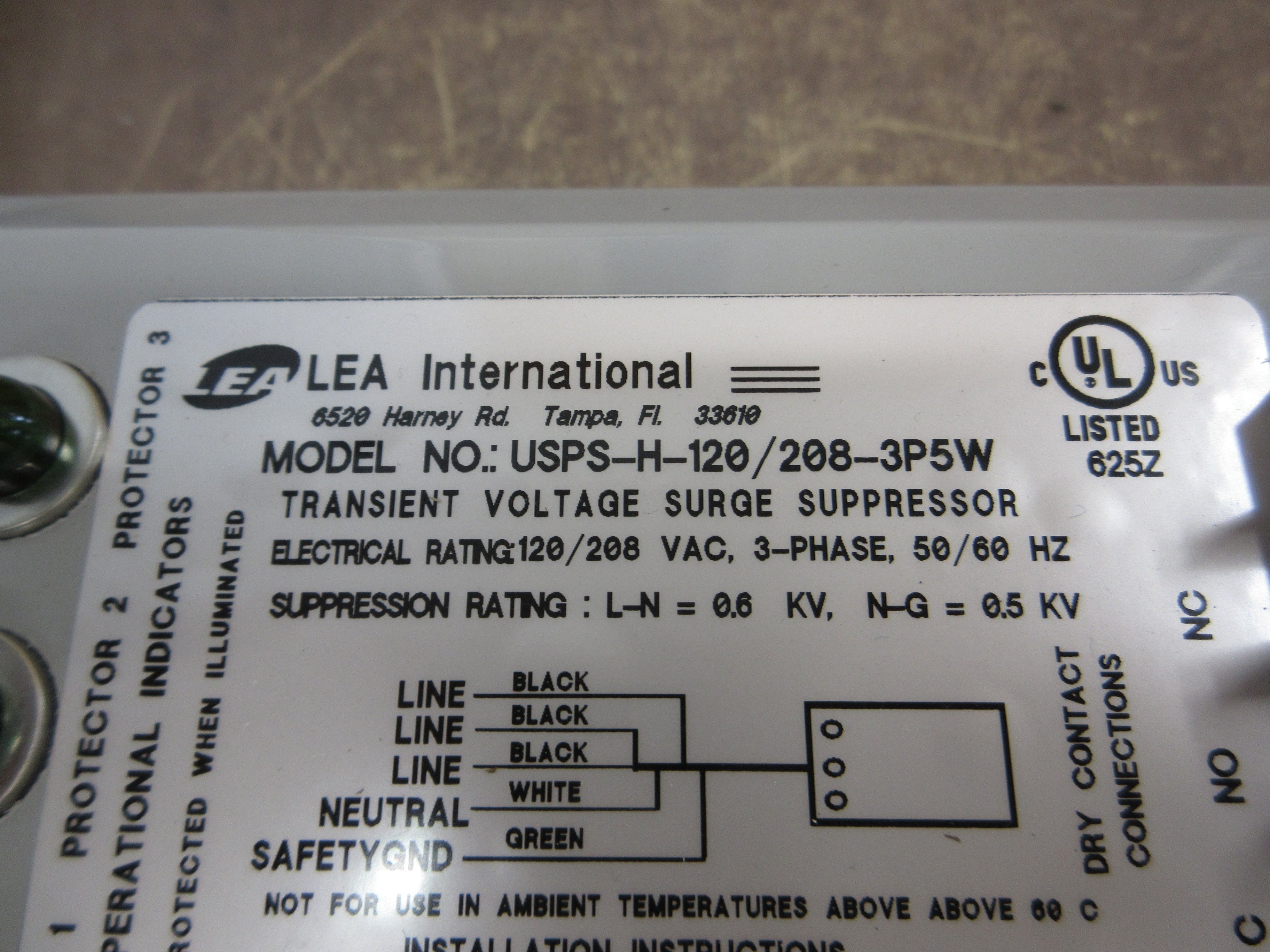 LEA International Surge Suppressor USPS-H-120/208-3P5W 120/208V 3Ph 50/60Hz Used